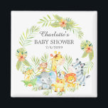 Aimant Jungle Animaux Baby shower Favoriser l'aimant<br><div class="desc">De mignons animaux de la jungle attirent pour un baby shower de garçons. Changez l'arrière - plan en cliquant sur customiser et utilisez notre sélecteur de couleurs!. Objets correspondants disponibles dans notre boutique.</div>