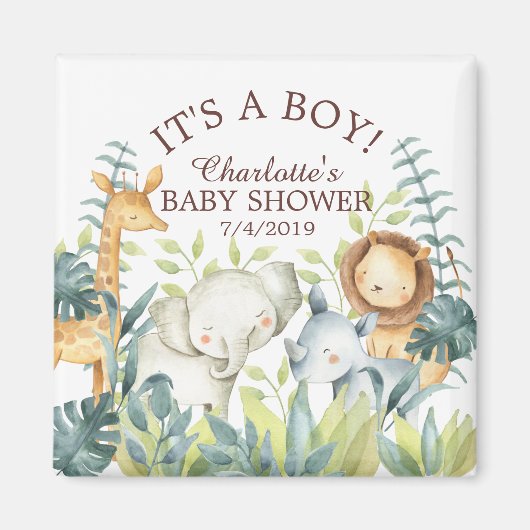 Aimant Jungle Animaux Baby shower Favoriser l'aimant (Devant)