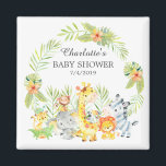 Aimant Jungle Animaux Baby shower Favoriser l'aimant<br><div class="desc">De mignons animaux de la jungle attirent pour un baby shower neutre. Changez l'arrière - plan en cliquant sur customiser et utilisez notre sélecteur de couleurs!. Objets correspondants disponibles dans notre boutique.</div>