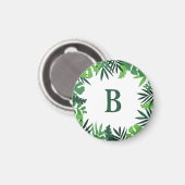 Aimant Jungle palme tropicale feuille monogramme vert (Recto/Verso)