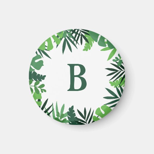 Aimant Jungle palme tropicale feuille monogramme vert (Devant)