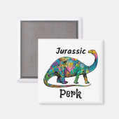 Aimant Jurassic Perk Dinosaure Coloré Blanc (Recto/Verso)