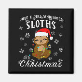 Aimant Just A Girl Who Loves Sloths & Christmas Funny (Devant)