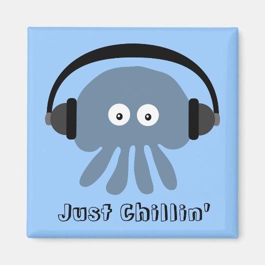 Aimant Juste Chillin' Blue Jellfish avec casques (Devant)