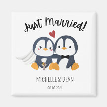 juste marié pingouin mignon cadeau personnalisé