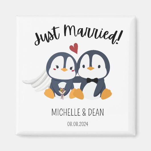 Aimant juste marié pingouin mignon cadeau personnalisé (Devant)