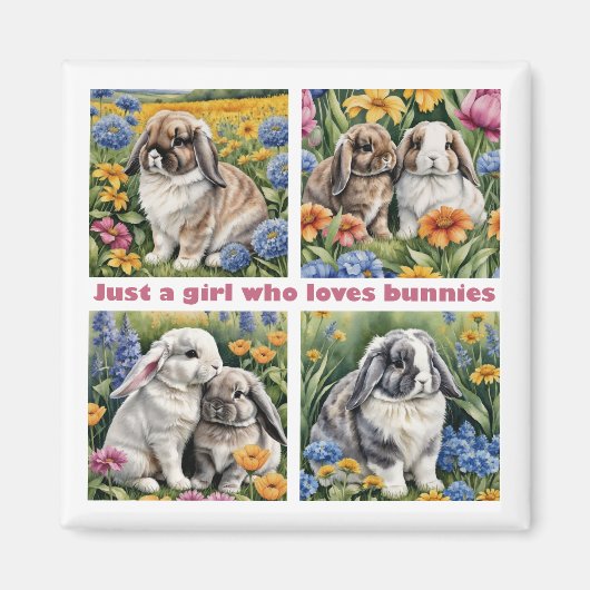 Aimant Juste une fille qui aime le réfrigérateur de lapin (Devant)