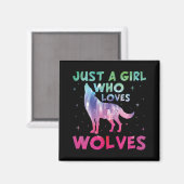 Aimant Juste une fille qui aime les loups aquarelle (Recto/Verso)