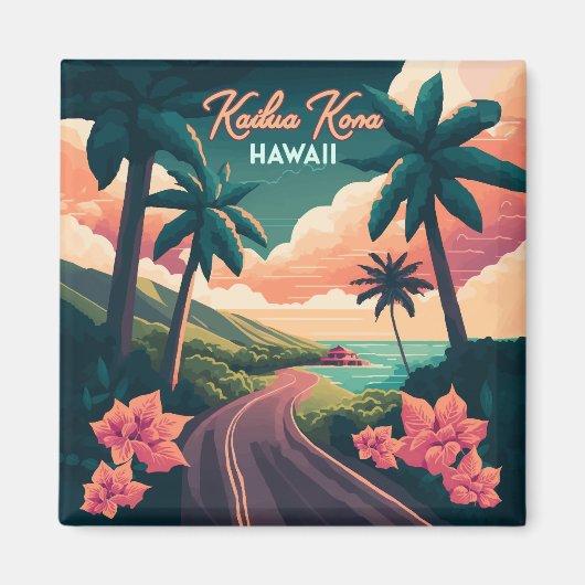 Aimant Kailua Kona Hawaii Big Island Sunset Retro (Devant)