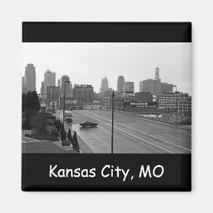 Aimant Kansas City Urban Skyline, photo noir et blanc