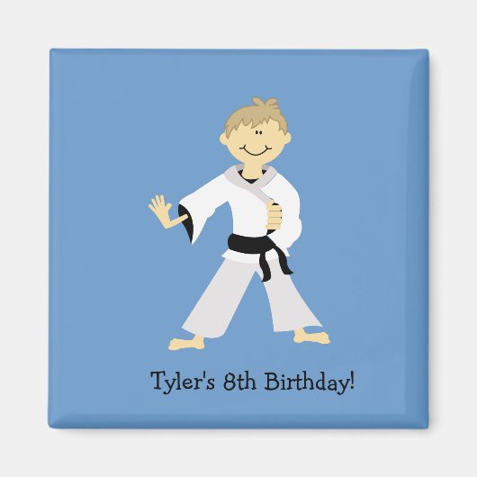 Aimant KARATE Boy Blackbelt Anniversaire Favoriser l'aima (Devant)