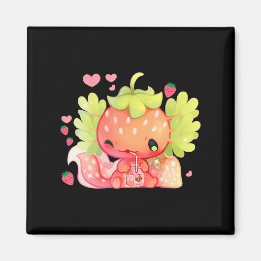 Aimant Kawaii Axolotl Strawberry Milk Shake Japanese Anim (Devant)
