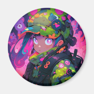 Aimant Kawaii Chasseur militaire Camouflage Coeur yeux An