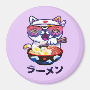Aimant Kawaii Chat Manger Ramen - Jolies nouilles japonai
