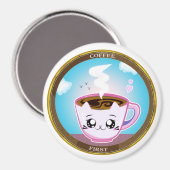 Aimant Kawaii chat rose Coupe de café. Café d'abord (Recto/Verso)