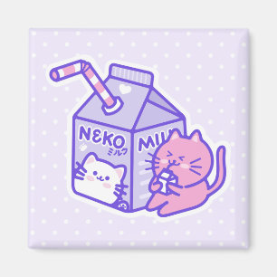 Aimant Kawaii Cute Cat avec caricature de boîte de lait