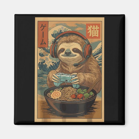Aimant Kawaii Japanese Ramen Sloth Retro Gaming Shirts Fo (Devant)