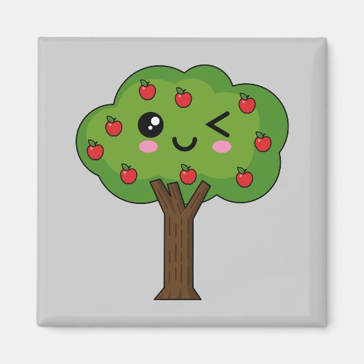 Aimant Kawaii Joyeux Pommier À Voie (Devant)