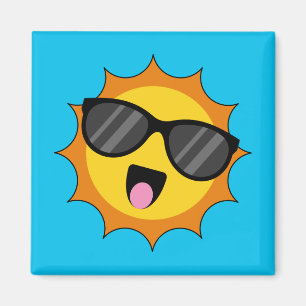 Aimant Kawaii Joyeux soleil avec lunettes de soleil