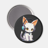 Aimant Kawaii Kitty dans les casques stylés (Recto/Verso)