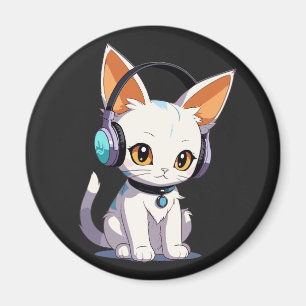 Aimant Kawaii Kitty dans les casques stylés