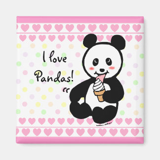 Aimant Kawaii Panda Crème de glace Coeurs de dessin