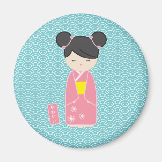 Aimant Kawaii Pink Kokeshi (Devant)