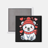 Aimant Kawaii Polar Bear Valentines Day Hearts Scarf Bean (Recto/Verso)