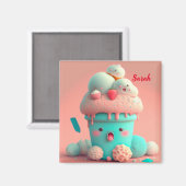 Aimant Kawaii rose mignonne tasse de crème glacée (Recto/Verso)