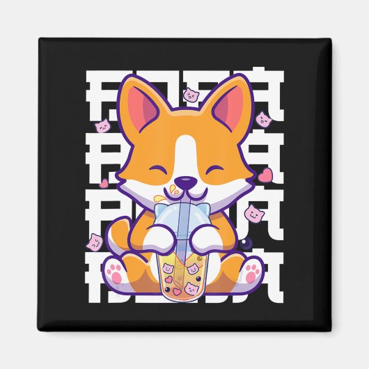 Aimant Kawaii Shiba Inu Chien Bug Tea Boba Anime Cadeaux  (Devant)