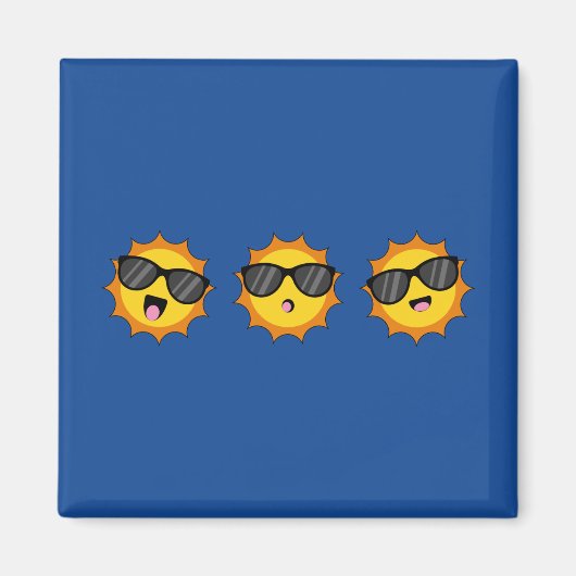 Aimant Kawaii Soleil avec lunettes de soleil Joyeux visag (Devant)