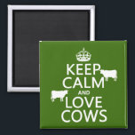 Aimant Keep Calm and Love Cows<br><div class="desc">Le design se lit Keep Calm and Love Cows, dans le style de l'affiche classique. Il y a des silhouettes de deux vaches par les mots. C'est l'un de mes dessins les plus populaires, et fait de beaux cadeaux pour la personne dans votre vie qui aime les vaches. Vous pouvez...</div>