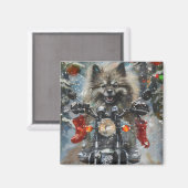Aimant Keeshond chien équitation moto Noël (Recto/Verso)