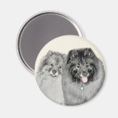 Aimant Keeshond Maman et Son Peinture - Art Chien origina (Recto/Verso)