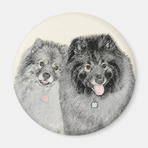 Aimant Keeshond Maman et Son Peinture - Art Chien origina