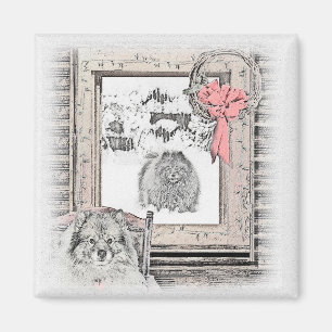 Aimant Keeshond Noël hiver fenêtre Peinture Chien Art