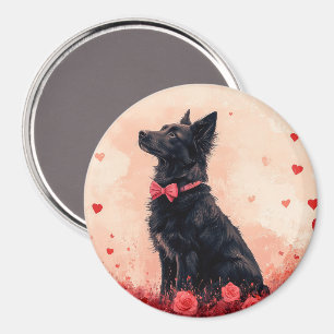 Aimant Kelpie australienne avec Roses - Saint Valentin