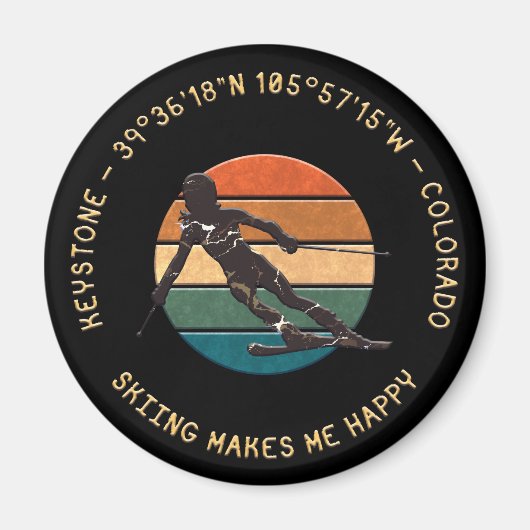 Aimant Keystone, Colorado - Femme Skier, Texte Jaune (Devant)