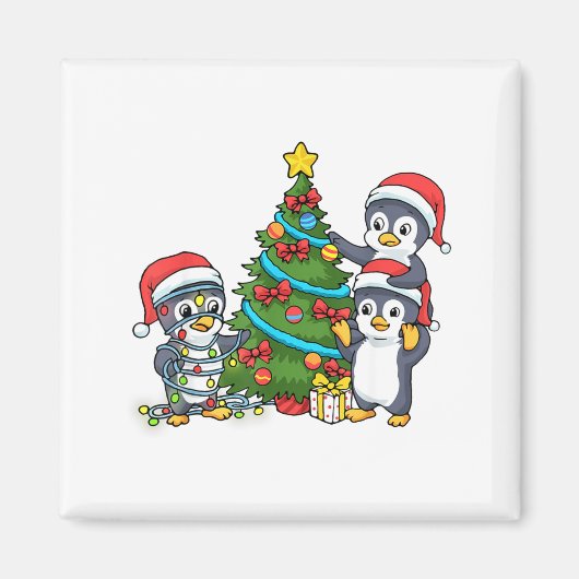 Aimant Kids Christmas Penguin Christmas Tree Lights Baubl (Devant)