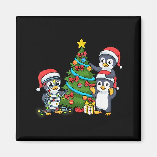 Aimant Kids Christmas Penguin Christmas Tree Lights Baubl (Devant)
