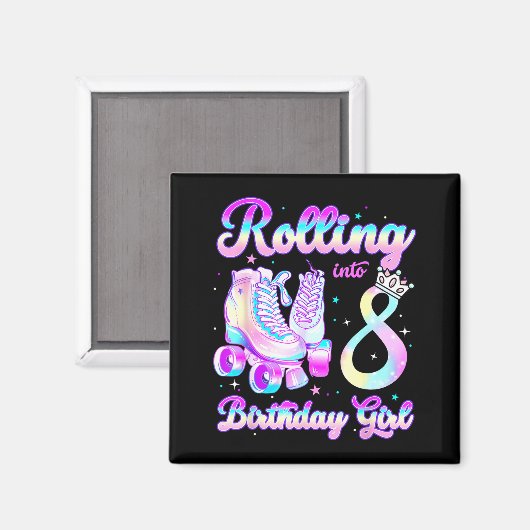 Aimant Kids Rolling Into 8 Roller Skating 8th Birthday Gi (Recto/Verso)