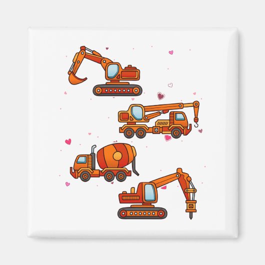 Aimant Kids Valentines Day Construction Trucks Boys Kids  (Devant)