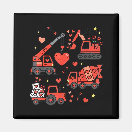 Aimant Kids Valentines Day Construction Trucks Funny Boys (Devant)