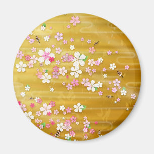Aimant Kimono de Sakura d'or - conception de Japonais