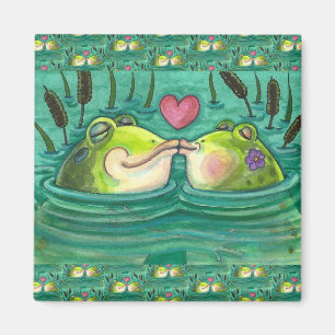 AIMANT KISSING FROGS COLORÉ & CUTE POND ROMANCE, AMUSANT