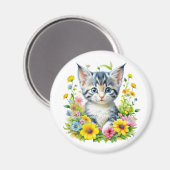 Aimant Kit de fleurs de chaton à l'aquarelle Noël (Recto/Verso)