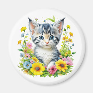 Aimant Kit de fleurs de chaton à l'aquarelle Noël