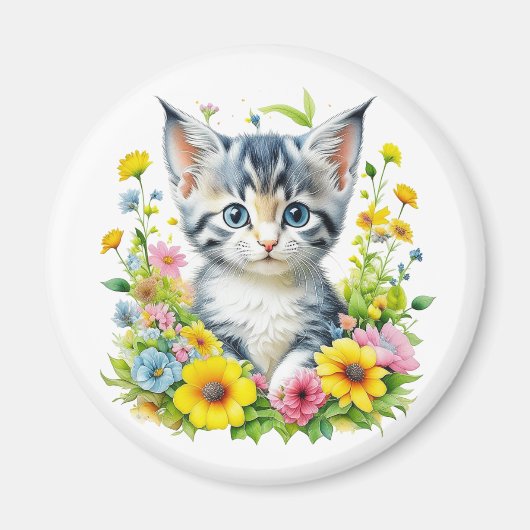 Aimant Kit de fleurs de chaton à l'aquarelle Noël (Devant)