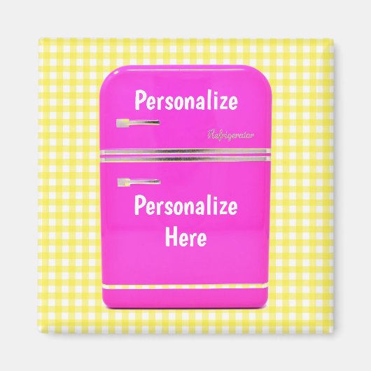 Aimant Kitschy rose frigo jaune en vichy vintage (Devant)