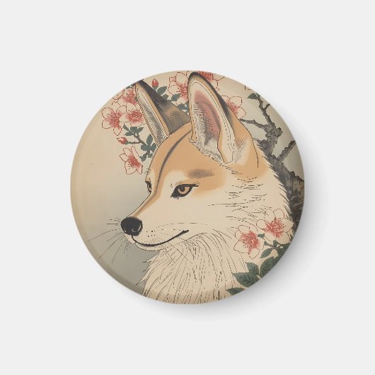 Aimant Kitsune & cherry blossom (Devant)